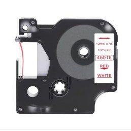 Taśma etykiet kompatybilna z Dymo 45015, szerokość 12 mm, kolor czerwony/biały