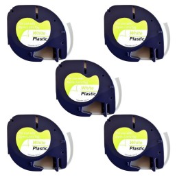 Pack of 5 label tape compatible with Dymo LetraTag 91201
