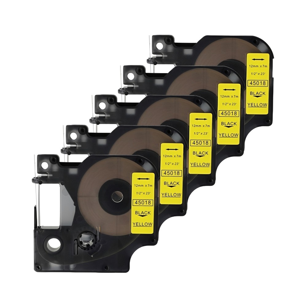 Pack of 5 label tape compatible with Dymo 45018