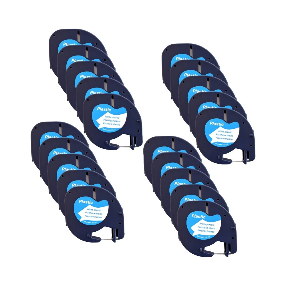 Pack of 20 label tape compatible with Dymo LetraTag 91201